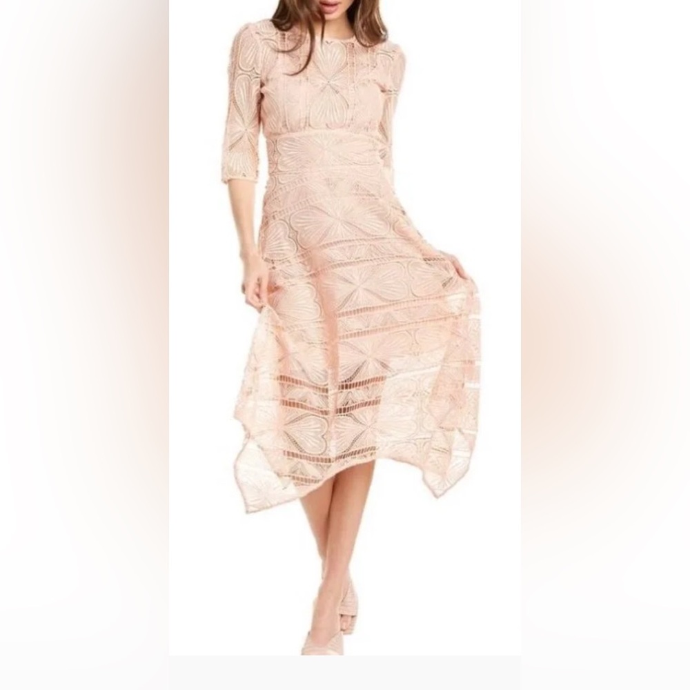 NEW MAJE Ripaz Guipure Lace Midi Dress pink sz 1 pink light Salmon nwt